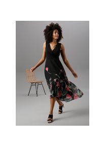 Aniston SELECTED, Damen, Sommerkleid mit floralem Druck, schwarz-rot-gr&uuml;n, N-Gr, 46 -N-Gr, schwarz-rot-gr&uuml;n, Elegantes Sommerkleid mit 