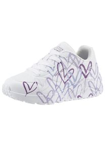 Skechers , Jungen , Sneaker »UNO LITE - SPREAD THE WORLD« , Schnürschuh mit süßem herzchen Print, Größenschablone zum Download , weiß-lila , 34 ,...