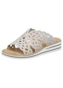 Rieker , Pantolette, Sommerschuh, Strandschuh, Hausschuh, Keilabsatz, mit Strass-Steinchen , hellbeige , 40 , 40 , Pantolette mit luftiger Perforation