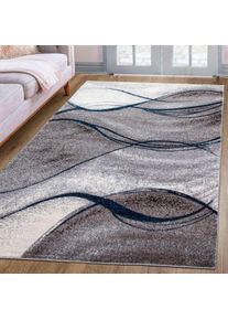 my home , Teppich »Tritom« rechteckig 9 mm Höhe mit besonders weichem Flor, Kurzflor, modernes Wellen Muster , blau , Obermaterial: 100%...