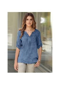 Classic Basics , Damen , Kurzarmbluse , blau , 40 , 40 , Tunika in »oil dyed«-Färbung