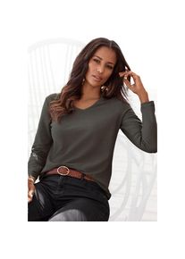 Lascana , Langarmshirt »mit Streifenstruktur«, aus weicher Baumwoll-Qualität , khaki , 48/50 , 48/50 , Modisches Basic