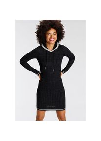 Kangaroos, Damen, Strickkleid mit Kapuze und Kordelzug, aus Feinstrick, schwarz-anthrazit, N-Gr, 34 -N-Gr, schwarz-anthrazit, Sehr figurbetonter 