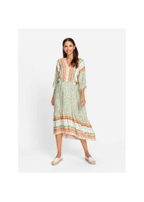 Inspirationen , Damen , Sommerkleid »Kleid« , ecru-orange-gemustert , Kurzgrößen , 25 -Kurzgrößen , 25 , hinten länger geschnitten