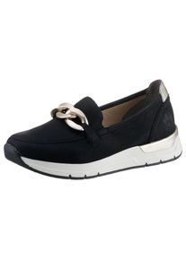 Rieker , Slip-On Sneaker, Slipper, Freizeitschuh mit herausnehmbarer Innensohle , schwarz-goldfarben , 40 , 40 , Modischer Loafer mit 2-cm-Plateau