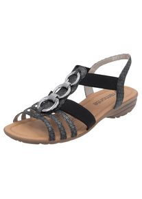 Remonte , Riemchensandale, Keilabsatz, Sommerschuh, Sandalette mit Gummizügen , schwarz-grau , 43 , 43 , Sandale mit silberfarbenem Schmuckelement