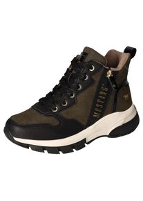 Mustang Shoes , Schnürboots, High Top Sneaker, Stiefelette mit zusätzlichem Reißverschluss , khaki , 36 , 36 , Schnürboots mit gepolstertem Schaftrand