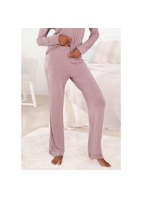 Lascana , Schlafhose mit Spitzendetails , mauve , N-Gr , 36/38 -N-Gr , 36/38 , Lange Hose mit Spitzendetails