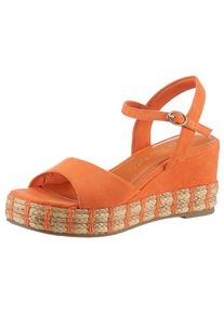 Marco Tozzi , Keilsandalette, Sommerschuh, Sandale, Keilabsatz, mit Bastbezug an der Sohle , orange , 38 , 38 , Modische Keilsandalette mit...