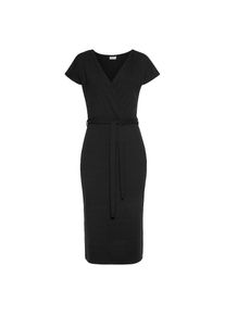 Lascana, Damen, Midikleid mit Bindeg&uuml;rtel, aus Rippware, Wickelkleid mit Beinschlitz, casual-chic, schwarz, N-Gr, 34 -N-Gr, schwarz, Kurz&auml;rmliges 