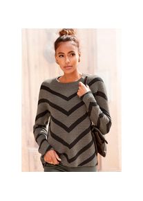 Lascana, Strickpullover mit eingestrickten Streifen, modischer Damenpullover, khaki-schwarz, 36/38, Strickpullover