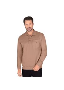 TRIGEMA , Herren , Sweatshirt »Langarm Polo aus Sweat-Qualität« , nougat-melange , M , M , Gestickte TRIGEMA-Schwinge auf Brusttasche