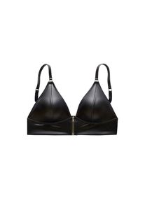 Petite Fleur Gold, Bralette-BH ohne B&uuml;gel in Leder-Optik mit Rei&szlig;verschluss, Kunstleder, sexy Dessous, schwarz, Bralette-BH