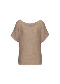 Lascana, Kurzarmpullover in luftigem Ajourstrick, leichter Sommerpullover, Metallic-Effekt, camelfarben-goldfarben, 36/38, Kurzarmpullover
