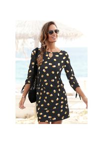 Buffalo , Jerseykleid, mit Bändern zum Knoten, kurzes Sommerkleid mit 3/4-Ärmeln, Strandkleid , schwarz-gelb-bedruckt , N-Gr , 44 -N-Gr , 44 ,...