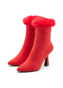 LASCANA Belle Affaire , High-Heel-Stiefelette »Ankleboots mit Reißverschluss, «, Spule Absatzschuh , rot , 36 , 36 , Ankleboot mit flauschigem...