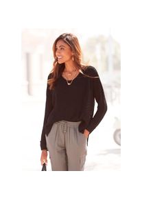 Lascana, V-Ausschnitt-Pullover, leichter Pullover in grobem Strick, schwarz, 32/34, V-Ausschnitt-Pullover