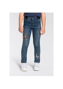Kidsworld, Damen, Stretch-Jeans &raquo;, Basic Jeans mit toller Stickerei&laquo; schmale Beinform, mit verstellbarem Gummizug am Bund, lang, blue-denim, N-Gr, 134