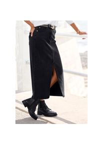 Buffalo , Damen , Jeansrock in modischer Midilänge, elastischer Denimrock mit Schlitz, Sommerrock , black washed , 42 , 42 , Mit Schlitz vorne