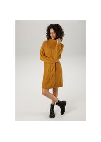 Aniston CASUAL , Strickkleid, mit extravagantem Zopfmuster , ocker , N-Gr , 42 -N-Gr , 42 , Kleid aus weicher Grobstrick-Qualität