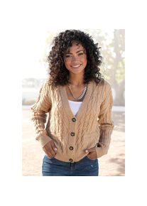 Lascana, Strickjacke mit Zopfmuster, kuschelweicher Cardigan, l&auml;ssig, camelfarben, 32/34, Strickjacke