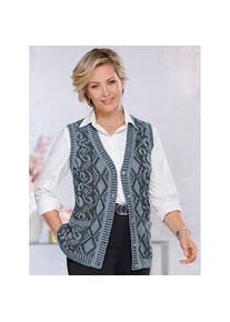 CLASSIC, Damen, Strickweste, eisblau-schwarz-gemustert, 52, eisblau-schwarz-gemustert, Intarsien-Muster