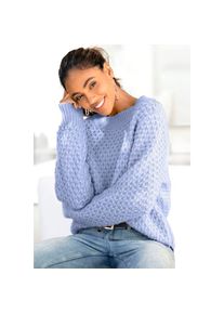 Vivance, Rundhalspullover mit besonderem Strickmuster, lockere Passform, blau, 36/38, Rundhalspullover