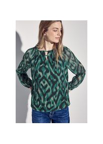 Street One , Chiffonbluse, mit grafischem Muster und Raffungen am Kragen , hunter green , 44 , 44 , Gemusterte Chiffon-Bluse von Street One
