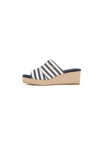 Tommy Hilfiger , Pantolette »NAUTICAL STRIPES ESPADRILLE MULE«, Keilabsatz, Sommerschuh im modischen Streifen-Look , dunkelblau-weiß , 39 , 39 ,...