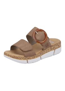 Rieker , Pantolette, Keilabsatz, Sommerschuh, Schlappen mit moderner Zierschnalle , beige , 43 , 43 , Mit Klettriemchen
