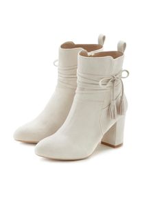 Lascana, Damen, Stiefelette mit Blockabsatz, High-Heel-Stiefelette, Ankle Boots, Stiefel, beige, 41, beige, Mit raffinierten Bindeb&auml;ndern und 