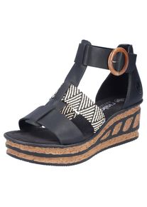 Rieker , Keilsandalette, Sommerschuh, Plateausandalette, Sandale mit modischem 6 cm Keilabsatz , schwarz-creme , 42 , 42 , Sandalette mit...