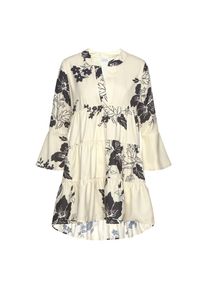 Lascana, Damen, Blusenkleid in weiter Form mit Volants und Blumenprint, Tunikakleid, Strandkleid, creme-schwarz, N-Gr, 32/34 -N-Gr, creme-schwarz, 