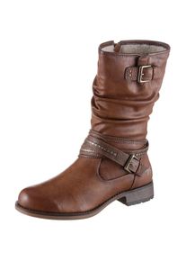 Mustang Shoes , Winterstiefel, Stiefelette, Winterboots mit Zierschnallen am slouchy Schaft , cognac-used , 36 , 36 , Kurzstiefel mit einer...