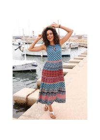 Inspirationen , Damen , Jerseykleid »Jersey-Kleid« , jeansblau-kirsche-bedruckt , Normalgrößen , 38 -Normalgrößen , 38 , mit Viskose (ECOVERO)