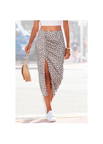 Vivance , Jerseyrock, mit seitlicher Raffung und Schlitz, Midirock im Alloverprint , taupe-creme bedruckt , 34 , 34 , Bund mit innenliegendem Gummizug