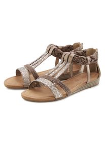 Lascana, Damen, Sandale &raquo;Sommerschuh, Sandalette&laquo; mit Glitzersteinen und kleinem Keilabsatz im Festival-Look VEGAN, taupe, 39, taupe, Sommerliche 
