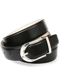 Anthoni Crown, Damen, Lederg&uuml;rtel Mit gl&auml;nzender Schlie&szlig;e, schwarz, schwarz, Hochwertiges Rindsleder