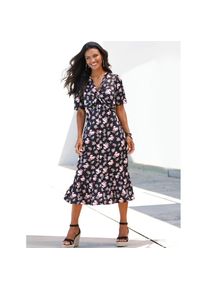 Classic Basics , Damen , Shirtkleid »Jersey-Kleid« , schwarz-hortensie-gemustert , Normalgrößen , 46 -Normalgrößen , 46 , raffiniert drapiert