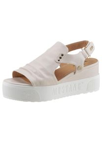 Mustang Shoes , Keilsandalette, Sommerschuh, Sandale, Keilabsatz, mit Klettriemchen , cremefarben , 39 , 39 , Sommerliche Sandale mit 5 cm Plateau