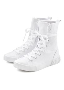 Lascana, Damen, Stiefelette im Combat Look, High Top Sneaker, Schn&uuml;rschuh, Textil-Boots, wei&szlig;, 36, wei&szlig;, Textilschuhe, Stoffschuhe mit trendiger 