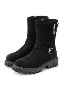 ELBSAND , Stiefelette, aus Leder mit trendigen Zierschnallen, Stiefel, Boots , schwarz , 40 , 40 , Stiefelette mit modischen Zierschnallen