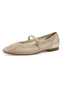 Tamaris , Riemchenballerina, Blockabsatz, Halbschuh, Frühlingsschuh in modischer Häkeloptik , goldfarben , 40 , 40 , Ballerina mit verstellbarem...