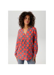 Aniston CASUAL , Schlupfbluse, mit farbenfrohen, fantasievollen Karo-Dessin , türkis-rot-orange-pink , 36 , 36 , Bluse aus weich fallender Viskose