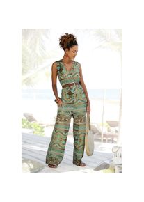 Lascana , Overall, mit überlappendem V-Ausschnitt, sommerlicher Jumpsuit mit Alloverprint , türkis-bedruckt , N-Gr , 42 -N-Gr