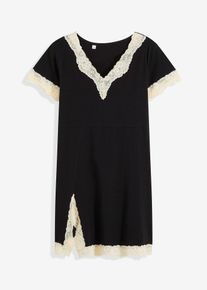 bonprix Femei Cămașă de noapte din bumbac organic, cu dantelă, negru, 36/38