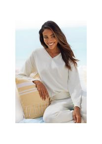 Lascana , Strickpullover Kapuzensweatshirt aus weicher Viskosemischung, Loungewear , cream , 40/42 , 40/42 , Strick Hoodie mit V-Ausschnitt