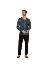 TRIGEMA , Schlafanzug »Langärmeliger Schlafanzug mit Karo-Muster« , ice-blue , XL , XL , DELUXE-Single-Jersey