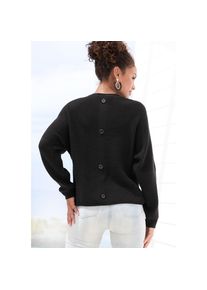 Lascana, Rundhalspullover mit Zierkn&ouml;pfen hinten, lockerer Strickpullover, schwarz, 36/38, Rundhalspullover