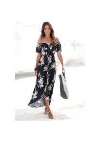 Lascana , Maxikleid, im angesagten Vokuhila-Schnitt und Carmenausschnitt, Sommerkleid , schwarz-bedruckt , N-Gr , 48 -N-Gr , 48 , Als Carmen oder...